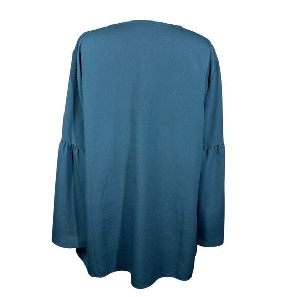 Boden Bell Sleeve Blouse Boho Keyhole Neck Flowy Relaxed Teal Green W0196 Sz 14 - Picture 8 of 14